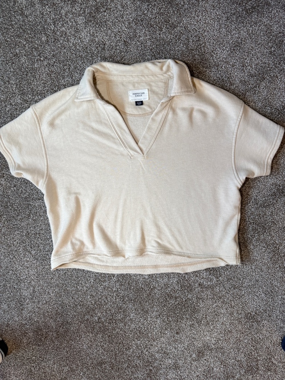 Women’s American Eagle Size S Tan Cropped Polo Sweatshirt